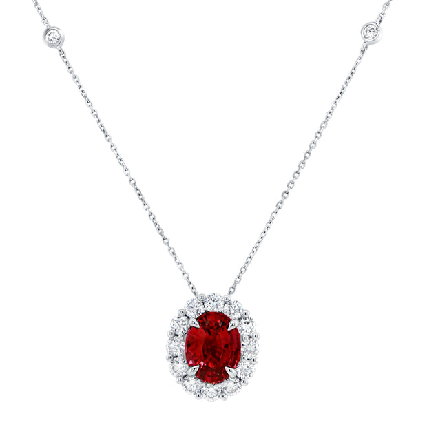 Uneek Precious Collection Halo Oval Shaped Ruby Drop Pendant