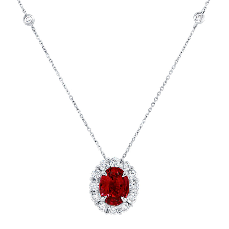 Uneek Precious Collection Halo Oval Shaped Ruby Drop Pendant