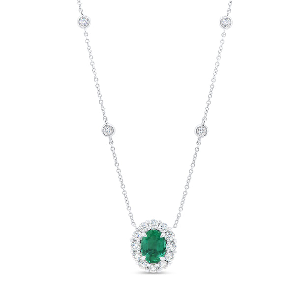 Uneek Precious Collection Halo Oval Shaped Emerald Drop Pendant