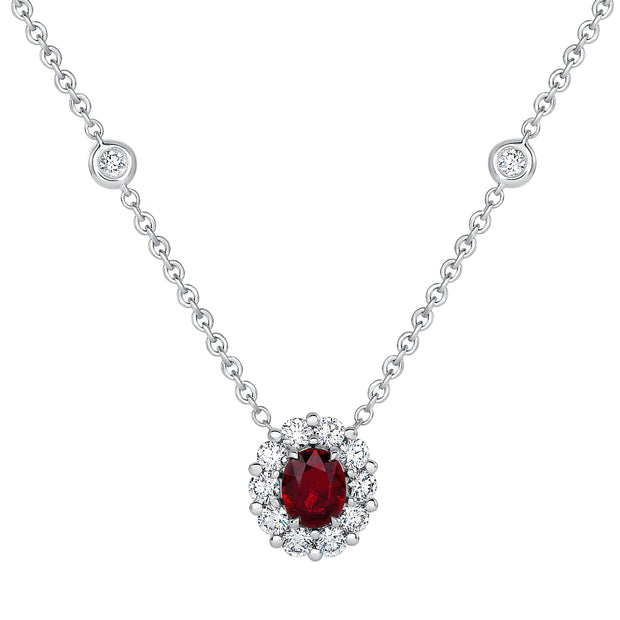 Uneek Petals Collection Halo Ruby Brooch Pendant