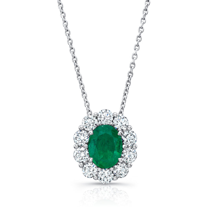 Uneek Precious Collection Halo Oval Shaped Emerald Drop Pendant