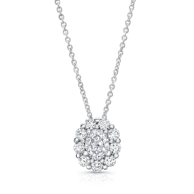 Uneek Oval Diamond Pendant with Scallop-Inspired Shared Prong Round Diamond Halo