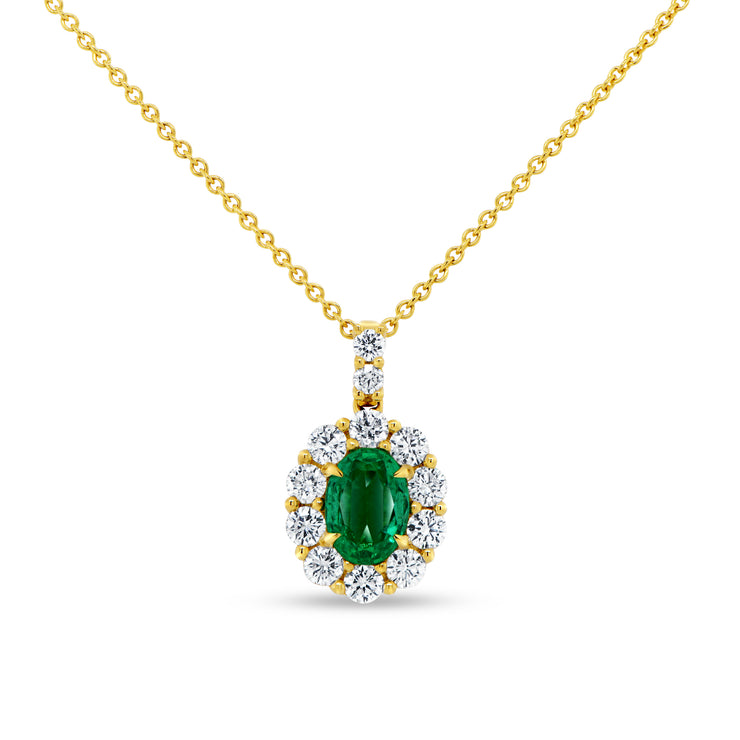 Uneek Precious Collection Halo Oval Shaped Emerald Drop Pendant