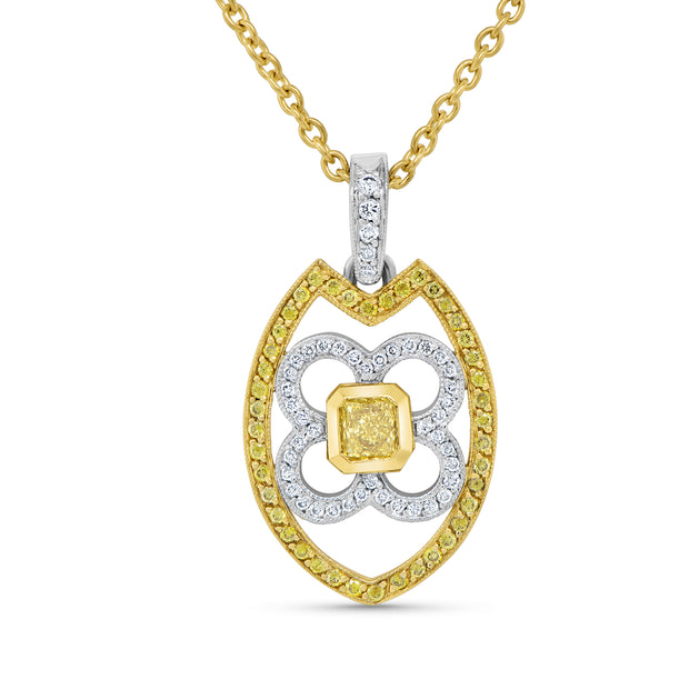 Uneek Natureal Collection Princess Cut Fancy Yellow Diamond Pendant