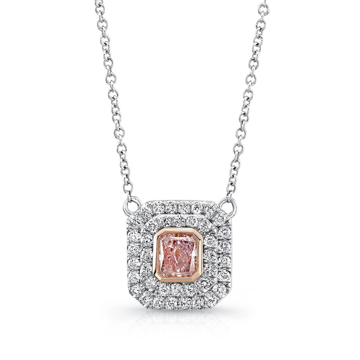 Uneek Radiant-Cut Pink Diamond Double Halo Pendant