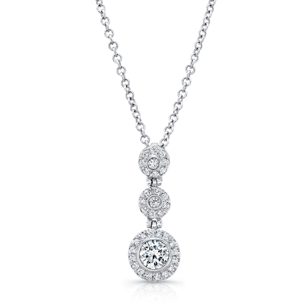 Uneek Round Diamond Three-Tier Halo Drop Pendant