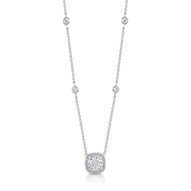 Uneek Sweet-Pea Collection Halo Cushion Cut Diamond Drop Pendant