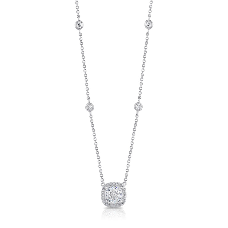 Uneek Sweet-Pea Collection Halo Cushion Cut Diamond Drop Pendant