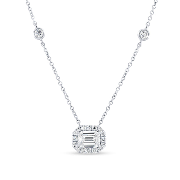 Uneek Sweet-Pea Collection Halo Emerald Cut Diamond Brooch Pendant