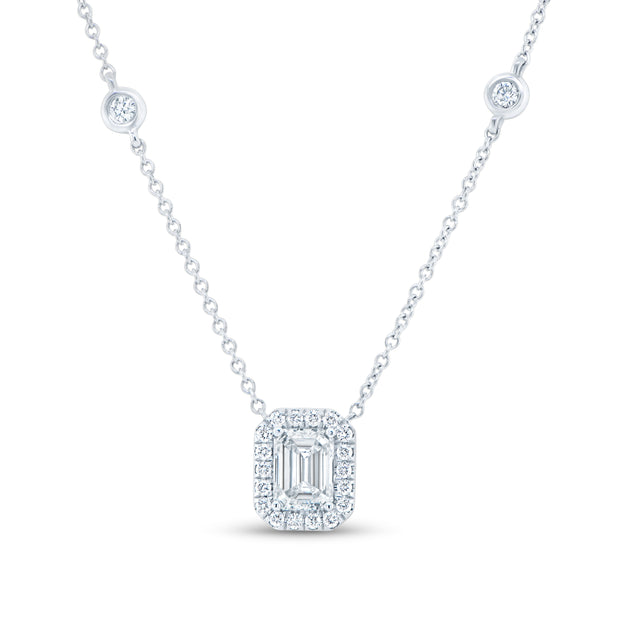 Uneek Sweet-Pea Collection Halo Emerald Cut Diamond Brooch Pendant