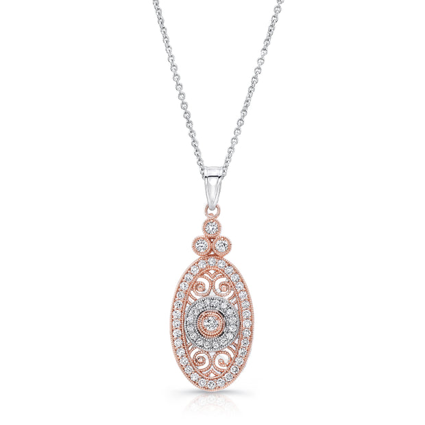 Uneek Vintage-Inspired Elliptical Filigree Diamond Pendant