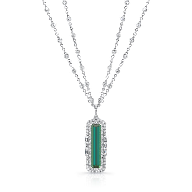 Uneek The Empress Emerald Cut Green Tourmaline Diamond Pendant