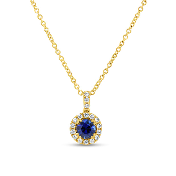 Uneek Silhouette Collection Halo Round Blue Sapphire Drop Pendant