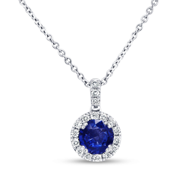 Uneek Silhouette Collection Halo Round Blue Sapphire Drop Pendant