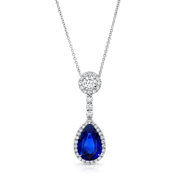 Uneek Pear-Shaped Blue Sapphire Pendant with Round Diamond Accent