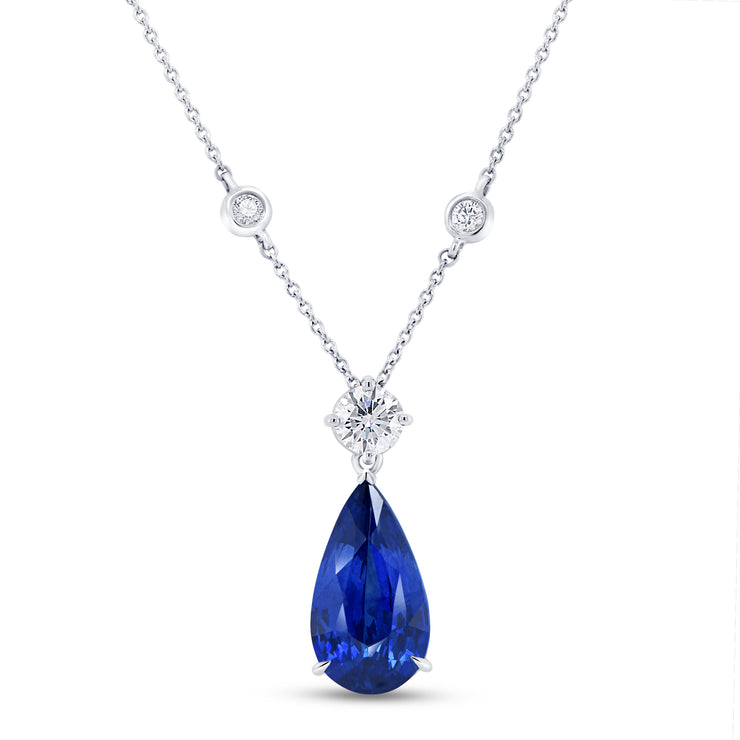 Uneek Precious Collection Pear Shaped Blue Sapphire Drop Pendant