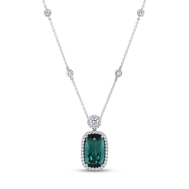 Uneek Precious Collection 1-Row Cushion Cut Indicolite Tourmaline Drop Necklace