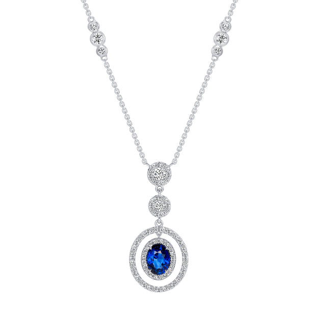 Uneek Precious Collection Halo Oval Shaped Blue Sapphire Drop Pendant