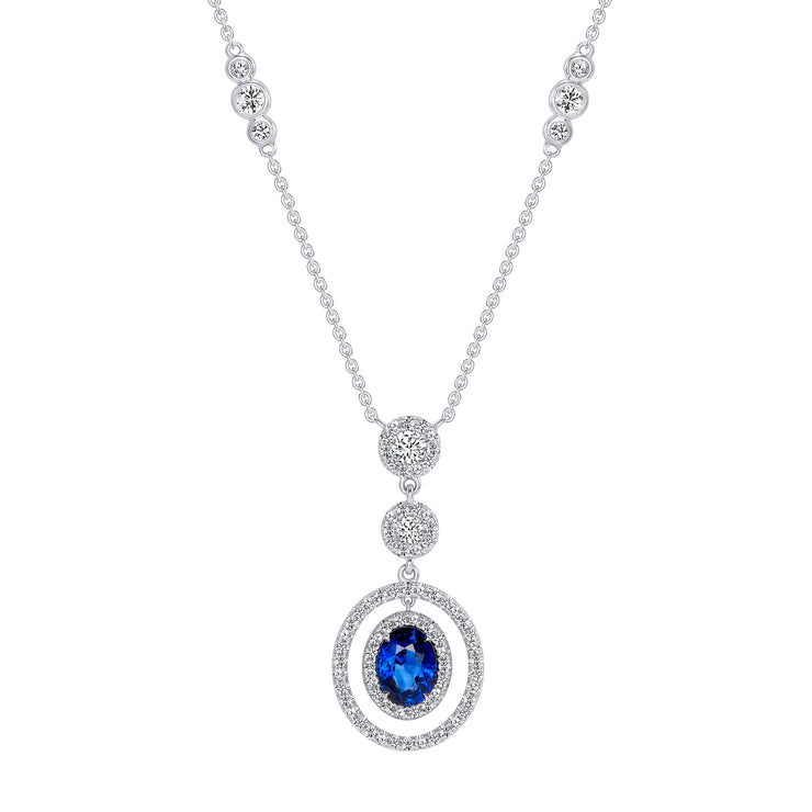 Uneek Precious Collection Halo Oval Shaped Blue Sapphire Drop Pendant