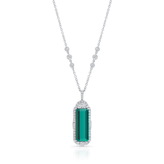 Uneek Emerald Cut Green Tourmaline Diamond Pendant