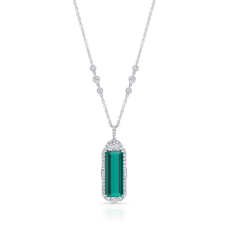 Uneek Emerald Cut Green Tourmaline Diamond Pendant