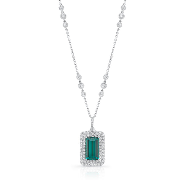 Uneek Emerald Cut Green Tourmaline Diamond Pendant