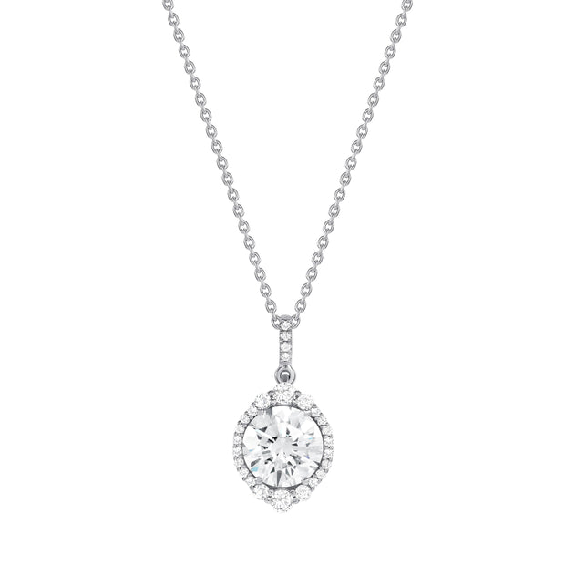 Uneek Petals Collection Halo Round Diamond Drop Pendant