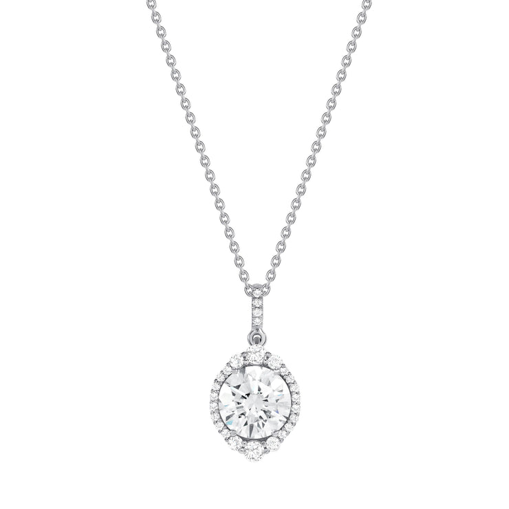 Uneek Petals Collection Halo Round Diamond Drop Pendant