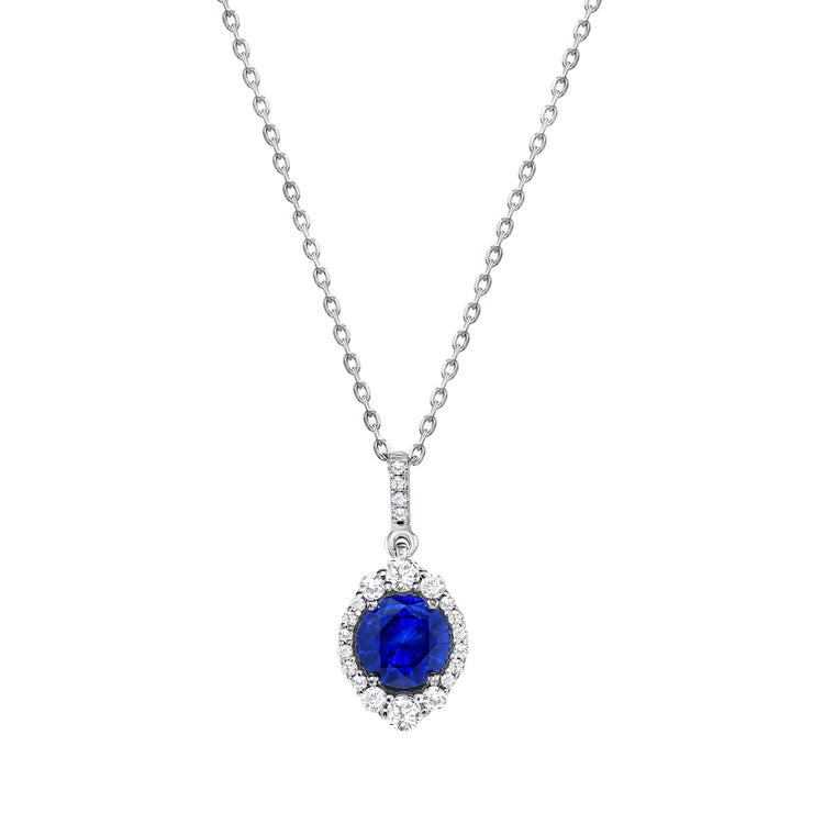 Uneek Precious Collection Halo Round Blue Sapphire Drop Pendant