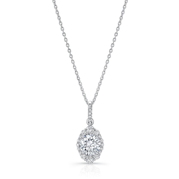 Uneek Petals Collection Halo Round Diamond Drop Pendant