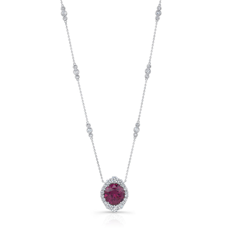 Uneek Precious Collection Halo Round Rhodolite Drop Pendant