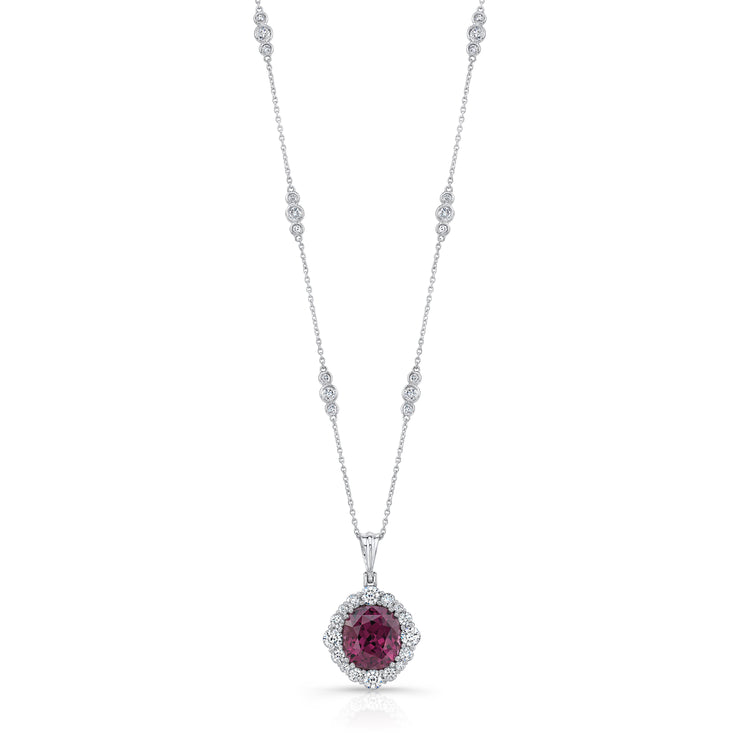 Uneek Precious Collection Halo Cushion Cut Rhodolite Drop Pendant