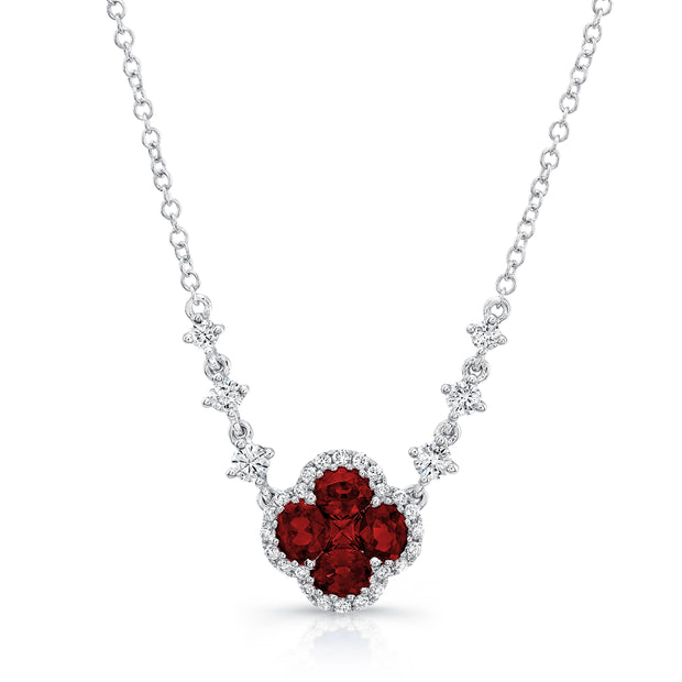 Uneek Precious Collection Floral Round Ruby Drop Pendant