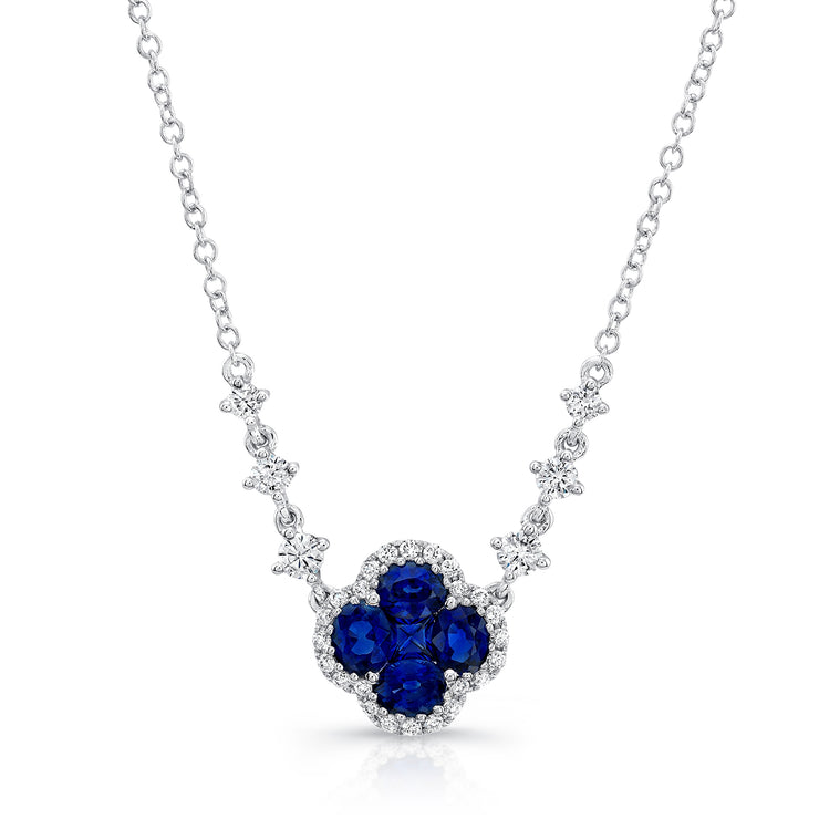 Uneek Precious Collection Floral Round Blue Sapphire Drop Necklace