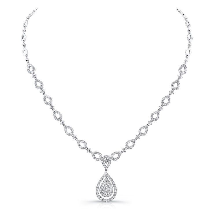 Uneek 4-Carat Teardrop-Motif Diamond Cluster Necklace with Double Floating Halo Around Center Cluster