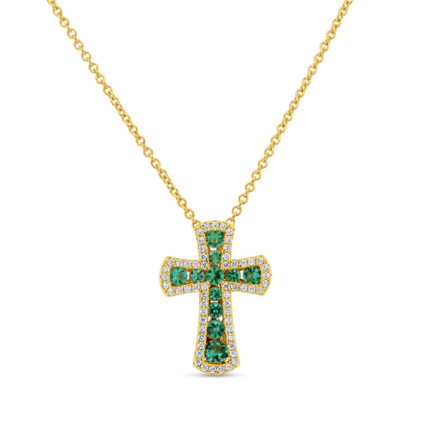 Uneek Precious Collection Cross Round Emerald Religious Pendant