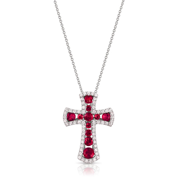 Uneek Precious Collection Cross Round Ruby Religious Pendant