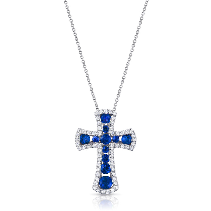 Uneek Sapphire-and-Diamond Cross Pendant