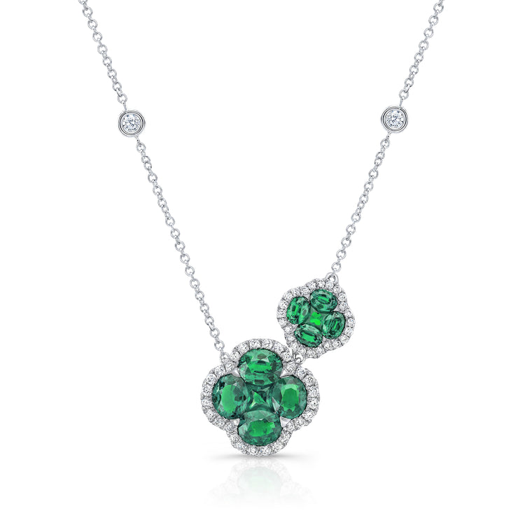 Uneek Precious Collection Floral Oval Shaped Emerald Drop Necklace