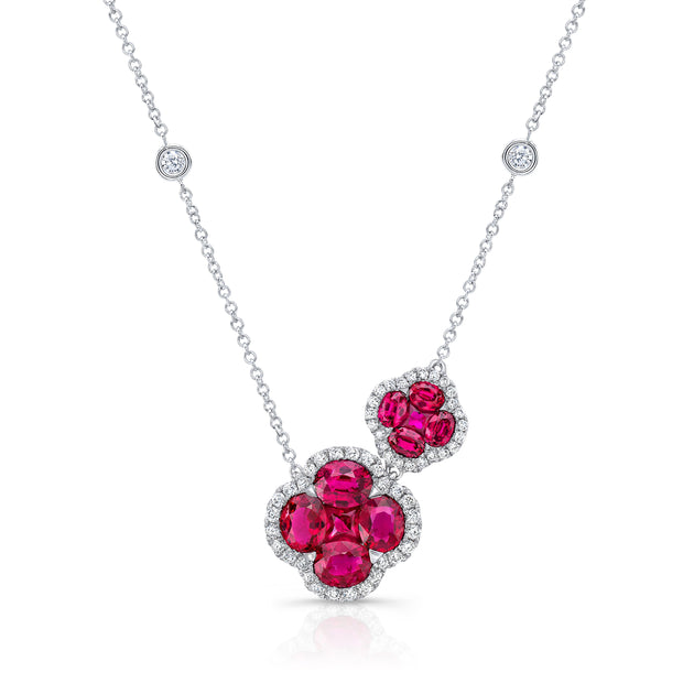 Uneek Precious Collection Floral Round Ruby Drop Necklace