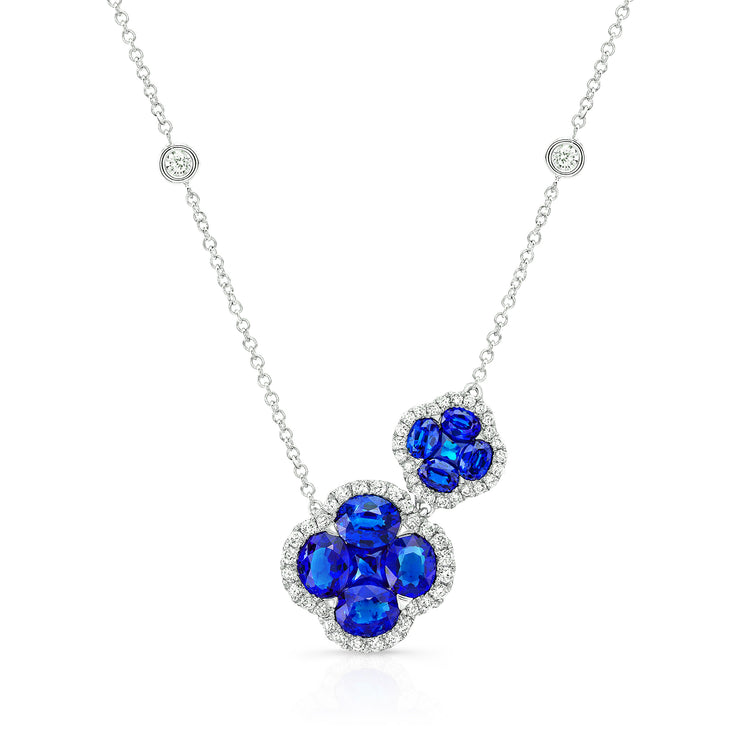 Uneek Precious Collection Floral Oval Shaped Blue Sapphire Drop Pendant