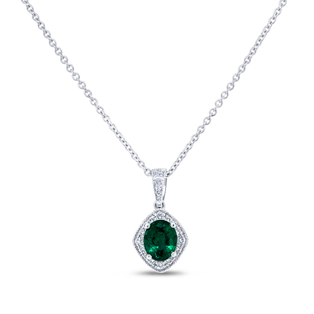 Uneek Precious Collection Halo Oval Shaped Emerald Drop Pendant