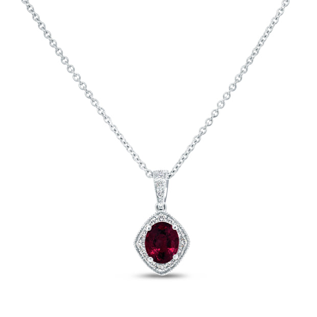 Uneek Precious Collection Halo Oval Shaped Ruby Drop Pendant