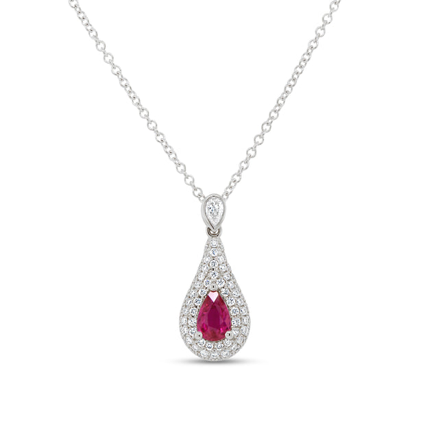 Uneek Precious Collection Halo Round Ruby Drop Pendant