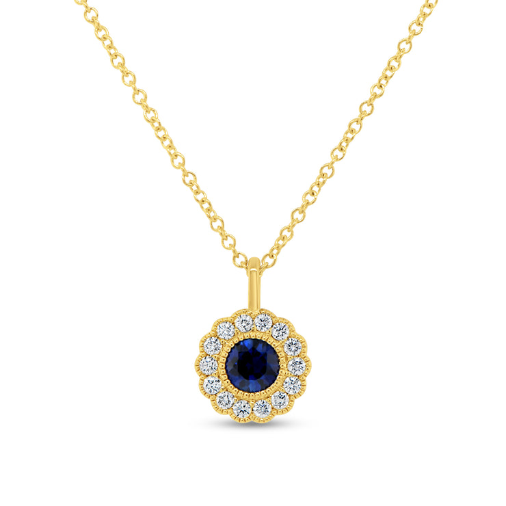 Uneek Precious Collection Halo Round Blue Sapphire Drop Pendant