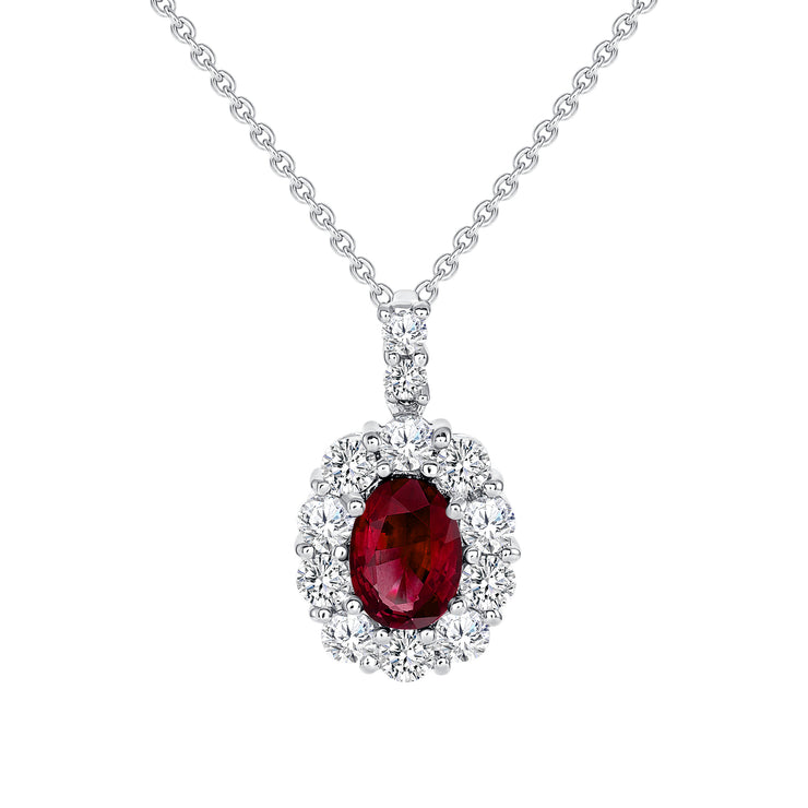 Uneek Precious Collection Halo Round Ruby Drop Pendant