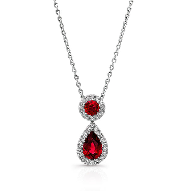 Uneek Precious Collection Halo Round Ruby Drop Pendant