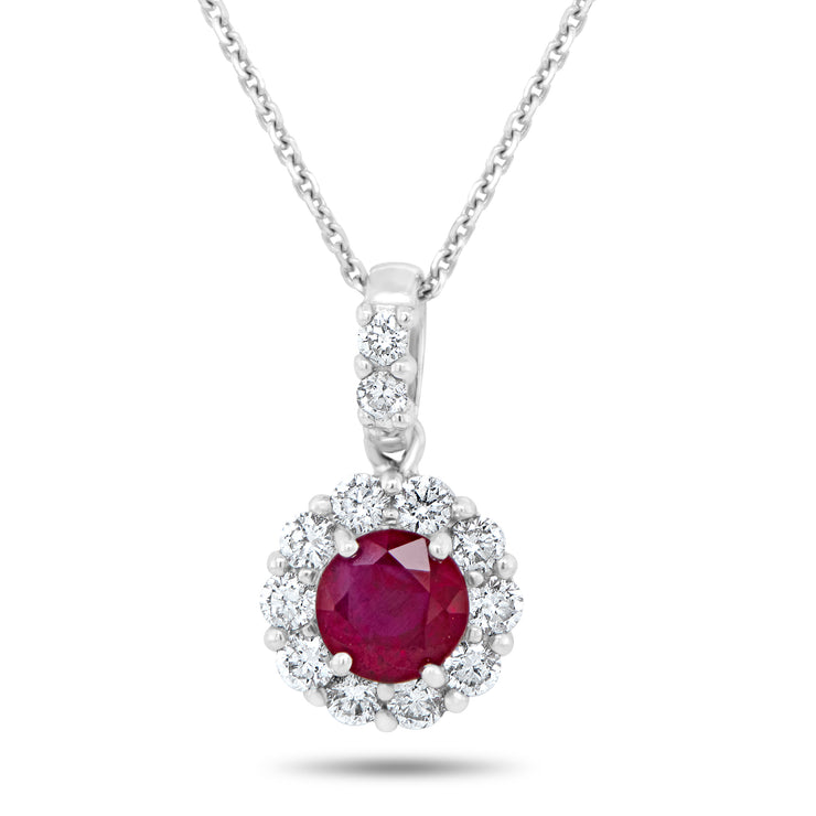 Uneek Precious Collection Halo Round Ruby Drop Pendant