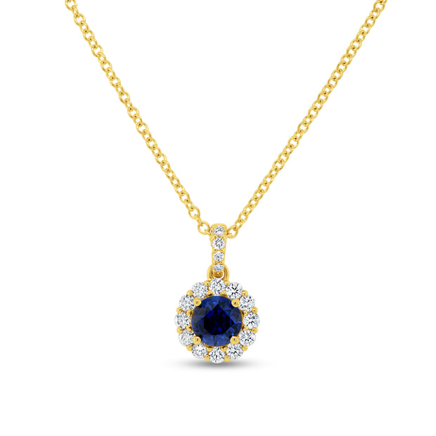 Uneek Precious Collection Halo Round Blue Sapphire Drop Pendant