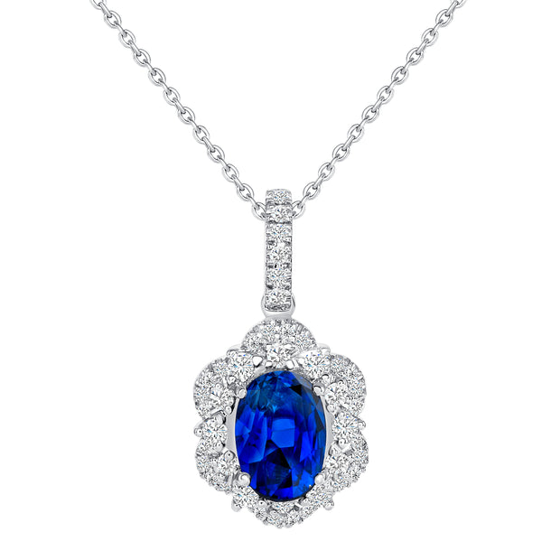 Uneek Precious Collection Halo Round Blue Sapphire Drop Pendant